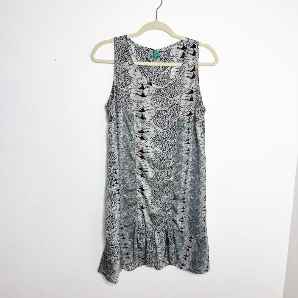 FARM Rio Gray Patterned bird Mini Dress